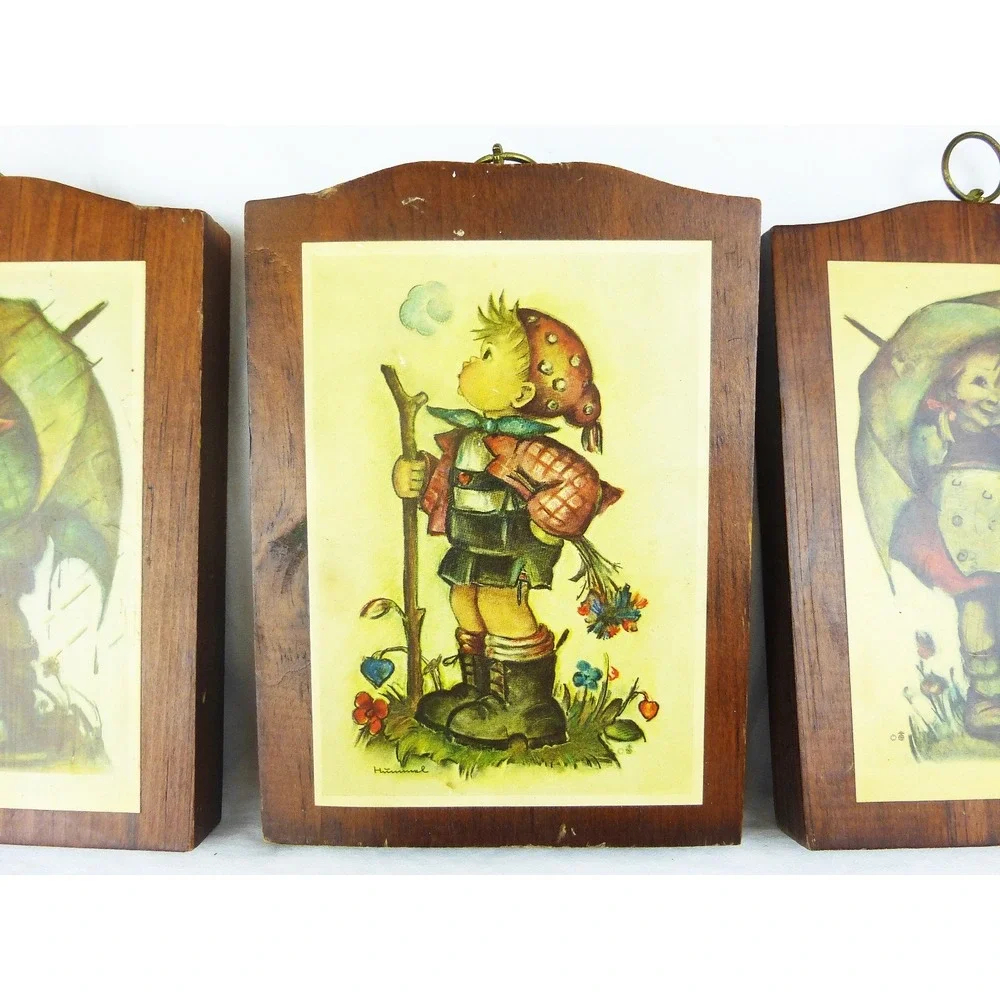 Vtg Hummel pictures Manchester wood handcrafted wall plaque nursery decor